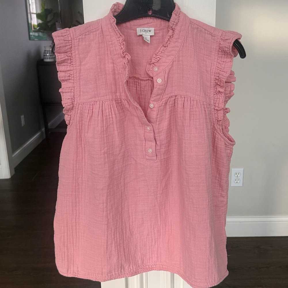 J. Crew Pink Ruffle-Sleeve Cotton Gauze Top